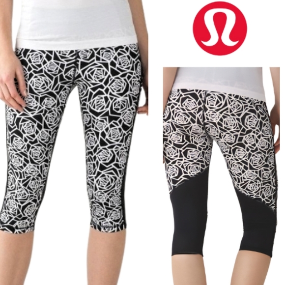 Lululemon Real Quick Crop Leggings – Size 6 – Posey Black/White - Picture 1 of 13